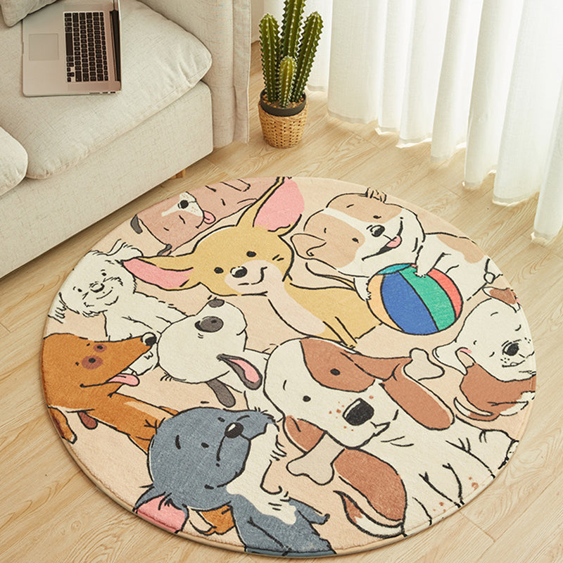 Sikunuo | Stylish Cartoon Dog Pattern Rug Yellow Children's Rug Polyester Washable Non-Slip Rug for the Children's Room