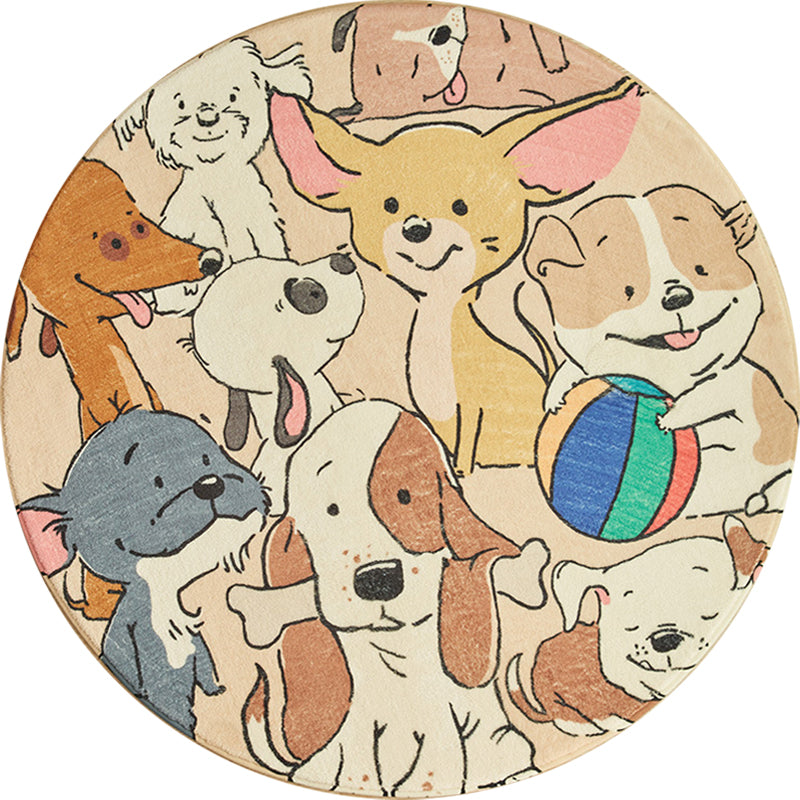Sikunuo | Stylish Cartoon Dog Pattern Rug Yellow Children's Rug Polyester Washable Non-Slip Rug for the Children's Room