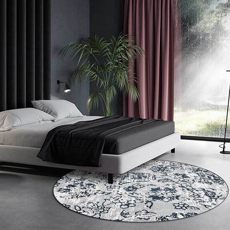 Sikunuo | Gray Shabby Chic Rug Polyester Floral Pattern Rug Washable Non-Slip Back Rug for Living Room