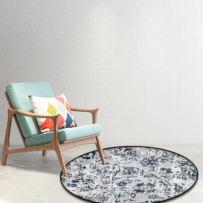 Sikunuo | Gray Shabby Chic Rug Polyester Floral Pattern Rug Washable Non-Slip Back Rug for Living Room