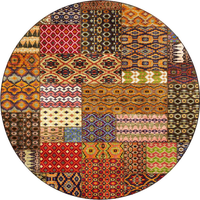 Sikunuo | Yellow Southwestern Rug Polyester tribal checkered pattern rug washable with non-slip backing rug for the living room