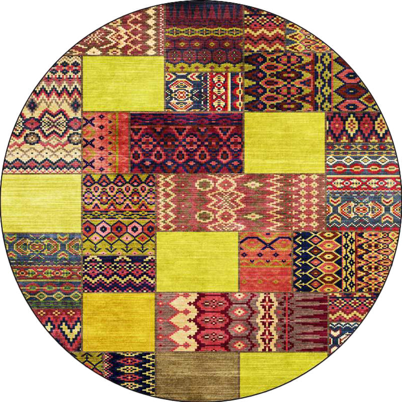 Sikunuo | Yellow Southwestern Rug Polyester tribal checkered pattern rug washable with non-slip backing rug for the living room