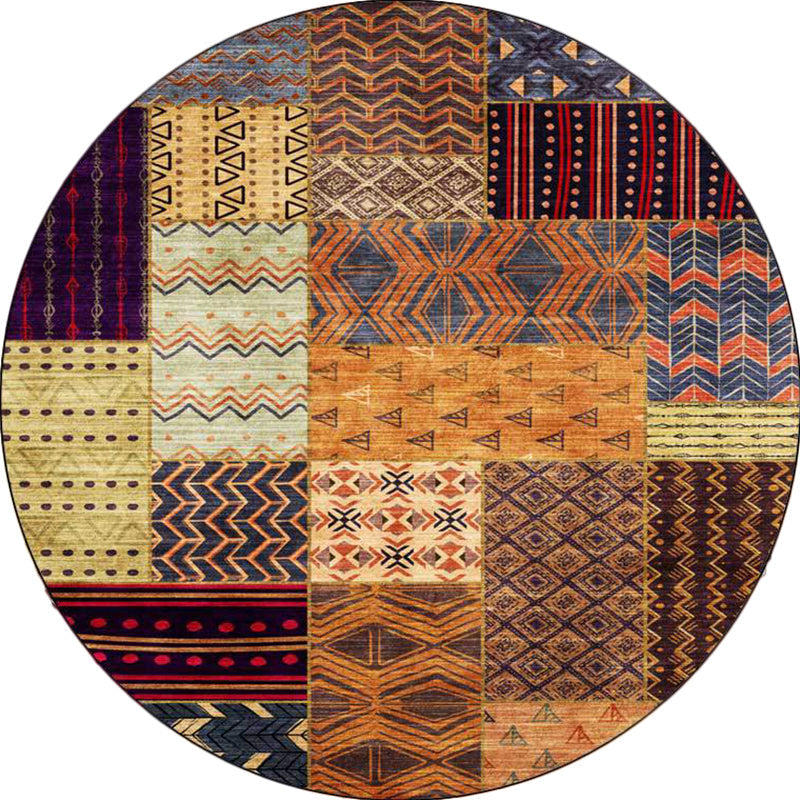 Sikunuo | Yellow Southwestern Rug Polyester tribal checkered pattern rug washable with non-slip backing rug for the living room