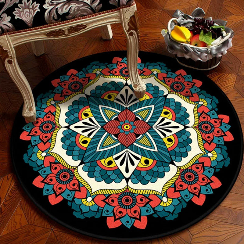 Sikunuo | Persian Floral Pattern Carpet Red and Blue Polyester Carpet Machine Washable Non-Slip Carpet for the Bedroom