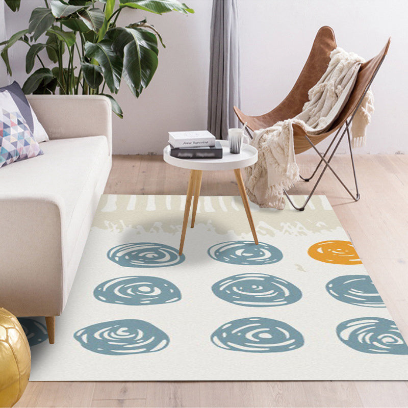 Sikunuo | Novelty living room rug in ivory geometry circle print rug polyester machine washable area rug