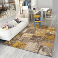 Sikunuo | Shabby Chic Tribal Pattern Rug Blue and Yellow Polyester Rug Machine Washable Non-Slip Rug for the Bedroom