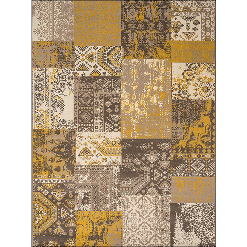 Sikunuo | Shabby Chic Tribal Pattern Rug Blue and Yellow Polyester Rug Machine Washable Non-Slip Rug for the Bedroom