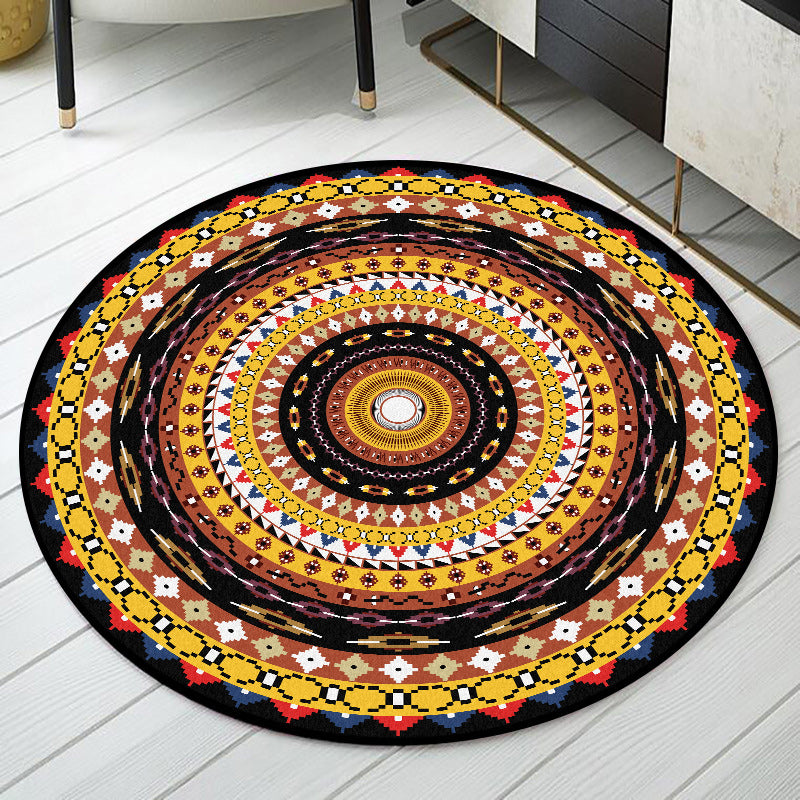 Sikunuo | Orange Sou'wester Rug Polyester concentric circles pattern rug washable non-slip backing rug for living room