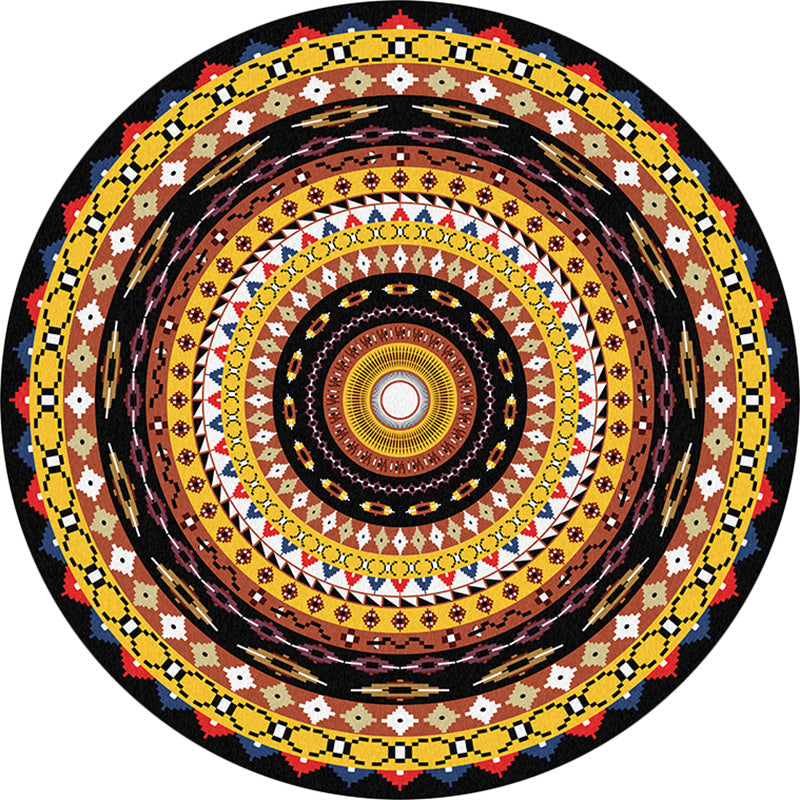 Sikunuo | Orange Sou'wester Rug Polyester concentric circles pattern rug washable non-slip backing rug for living room