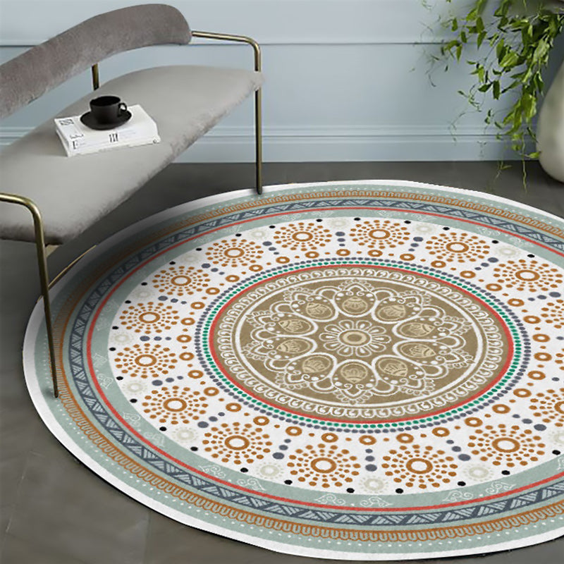 Sikunuo | American concentric circles pattern carpet with floral yellow polyester carpet machine washable non-slip rug for bedroom