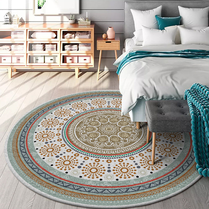 Sikunuo | American concentric circles pattern carpet with floral yellow polyester carpet machine washable non-slip rug for bedroom