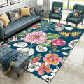 Sikunuo | Classic Floral Pattern Rug with Leaf Blue Multicolor Shabby Chic Rug Polyester Washable Non-Slip Backing Rug for the Living Room
