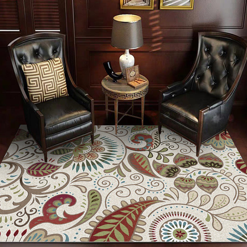 Sikunuo | White Vintage Carpet Polyester Paisley Pattern Carpet Washable Non-Slip Back Carpet for Living Room
