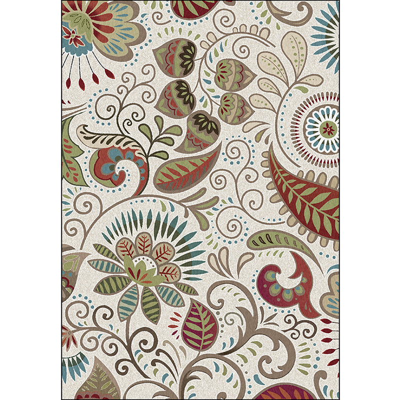Sikunuo | White Vintage Carpet Polyester Paisley Pattern Carpet Washable Non-Slip Back Carpet for Living Room