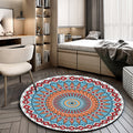 Sikunuo | Red and blue southwestern rug polyester tribal pattern rug washable non-slip rug for living room