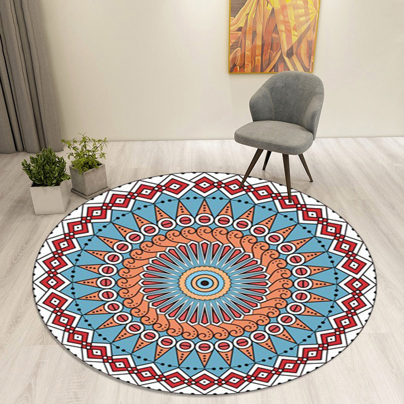 Sikunuo | Red and blue southwestern rug polyester tribal pattern rug washable non-slip rug for living room