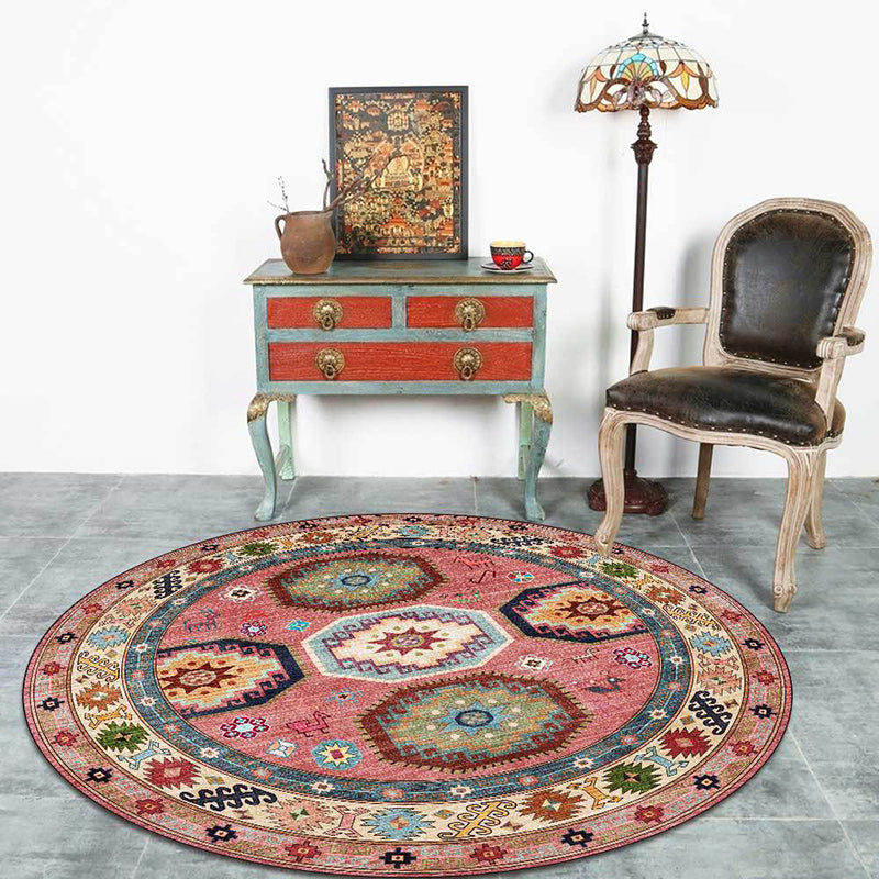 Sikunuo | Americana Tribal Pattern Carpet Red Polyester Carpet Machine Washable Non-Slip Area Rug for Bedroom
