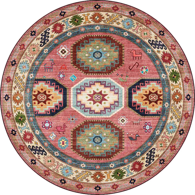 Sikunuo | Americana Tribal Pattern Carpet Red Polyester Carpet Machine Washable Non-Slip Area Rug for Bedroom