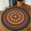 Sikunuo | Vintage concentric circles pattern rug with flowers orange tribal rug polyester washable non-slip back rug for living room