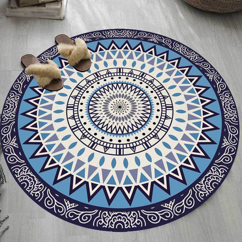 Sikunuo | American concentric circles pattern rug blue polyester rug machine washable anti-slip area rug for bedroom