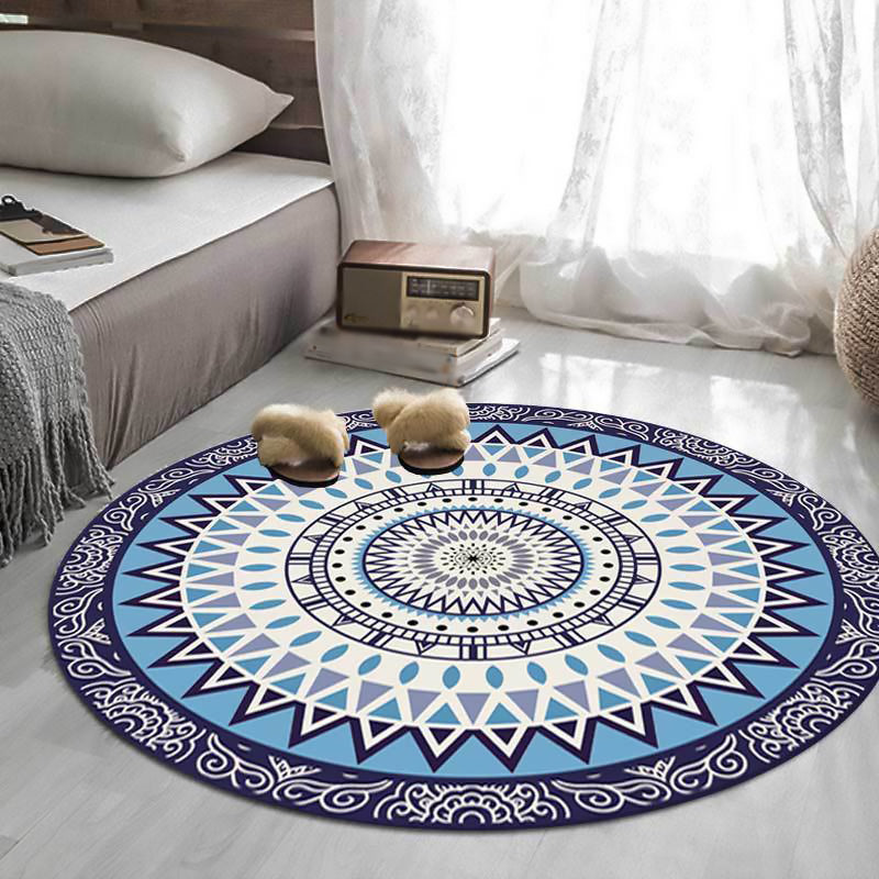 Sikunuo | American concentric circles pattern rug blue polyester rug machine washable anti-slip area rug for bedroom