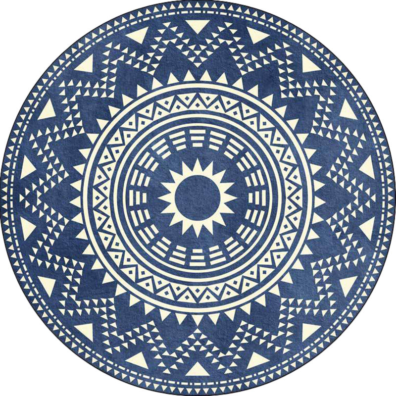 Sikunuo | Blue and green southwest rug Polyester geometric pattern rug washable non-slip backing rug for living room