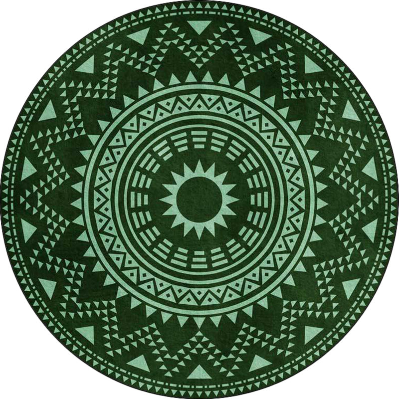 Sikunuo | Blue and green southwest rug Polyester geometric pattern rug washable non-slip backing rug for living room