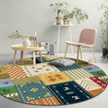 Sikunuo | Classic Tribal Plaid Carpet Yellow and Green Vintage Carpet Polyester Washable Non-Slip Back Carpet for the Living Room