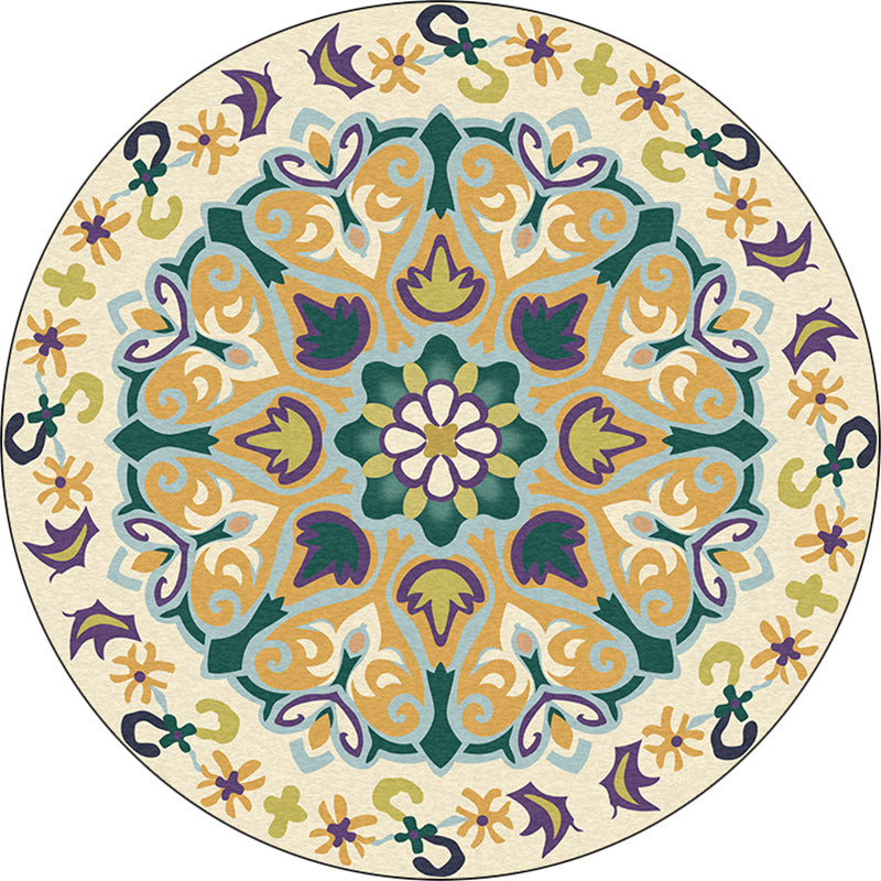 Sikunuo | Yellow Moroccan Carpet Polyester Floral and Leaf Print Carpet Washable Non-Slip Back Carpet for Living Room