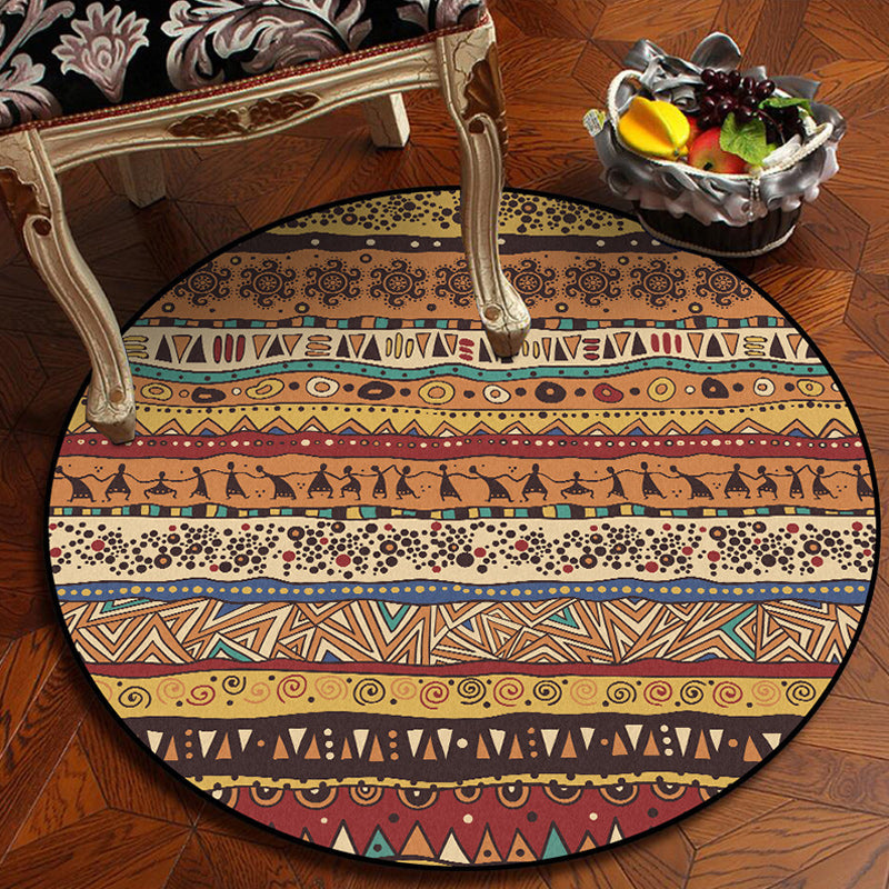 Sikunuo | Americana Tribal Pattern Rug Red and Brown Polyester Rug Machine Washable Non-Slip Area Rug for Bedroom