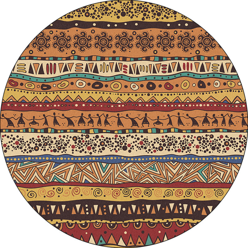Sikunuo | Americana Tribal Pattern Rug Red and Brown Polyester Rug Machine Washable Non-Slip Area Rug for Bedroom