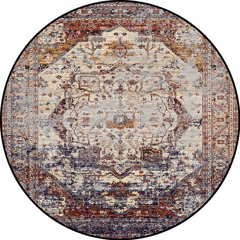 Sikunuo | Shabby Chic Medallion Pattern Rug Red and Brown Polyester Rug Machine Washable Non-Slip Rug for the Bedroom