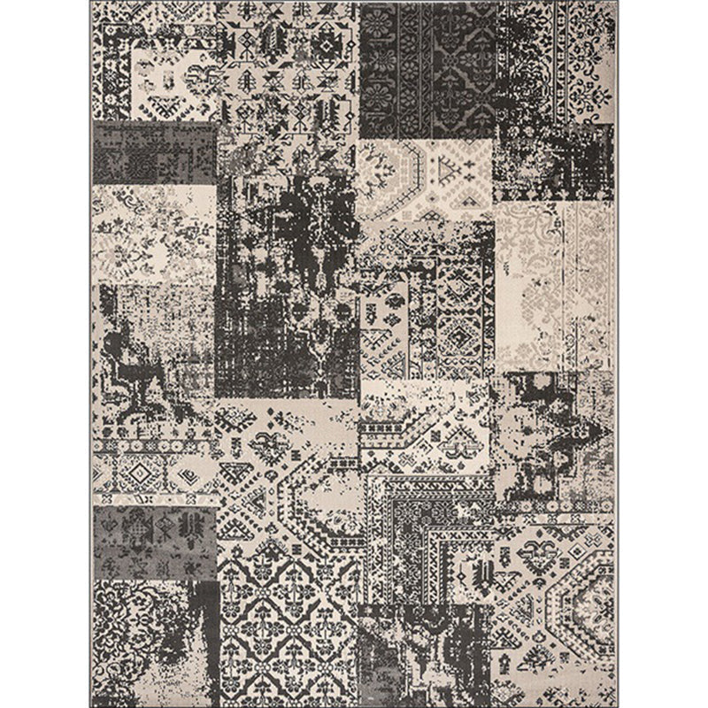 Sikunuo | Gray Shabby Chic Carpet Polyester Tribal Pattern Carpet Washable Non-slip Backing Carpet for Living Room