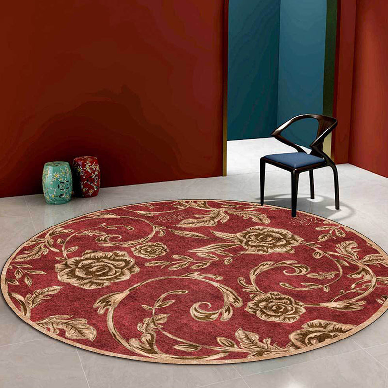 Sikunuo | Classic floral pattern rug with leaf Red polyester rug machine washable non-slip rug for the bedroom