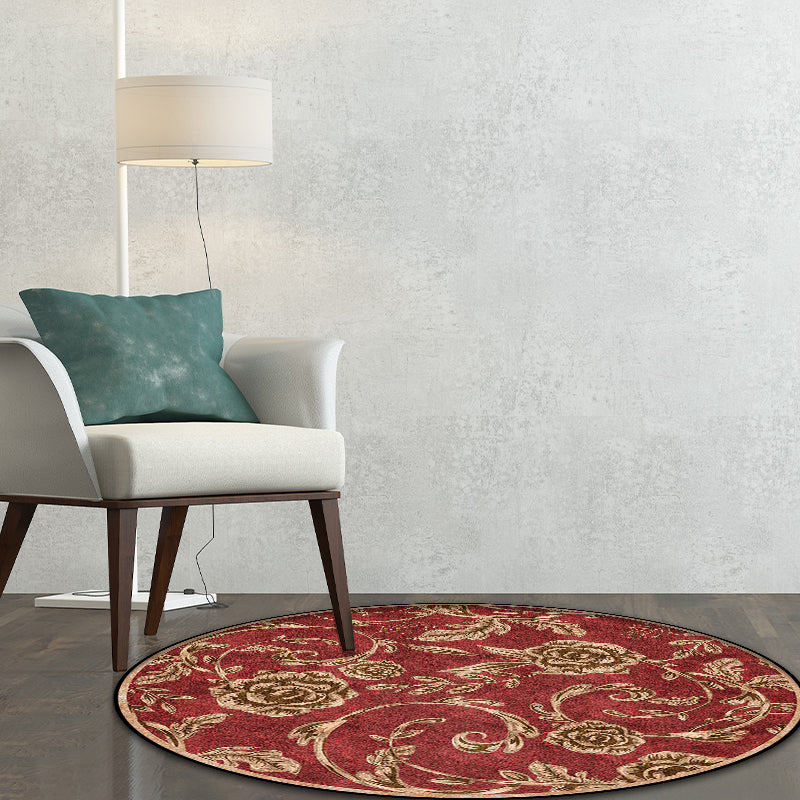 Sikunuo | Classic floral pattern rug with leaf Red polyester rug machine washable non-slip rug for the bedroom