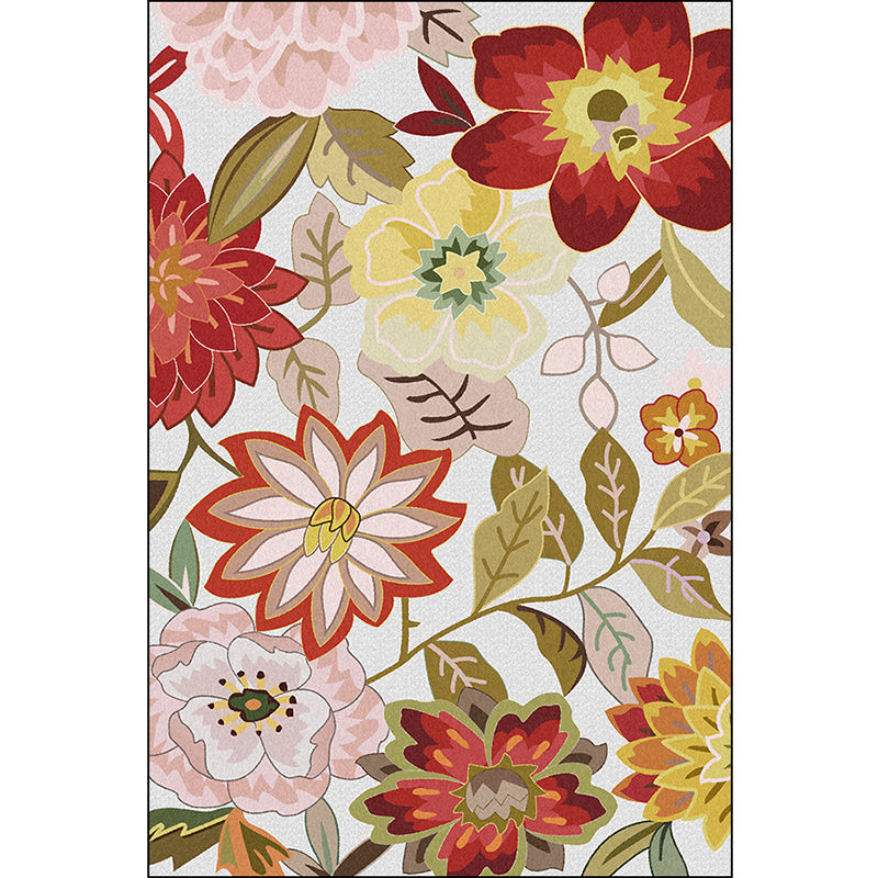 Sikunuo | Classic floral patterned rug with leaf white and red traditional rug polyester washable non-slip backing living room wallpaper