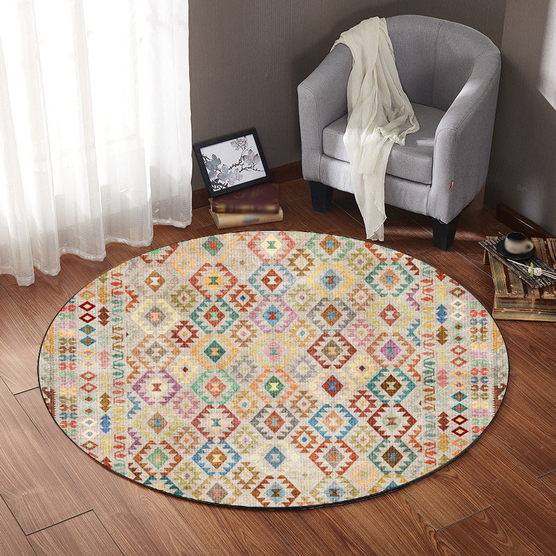 Sikunuo | American Geometric Pattern Rug Beige Polyester Rug Machine Washable Non-Slip Rug for Bedroom