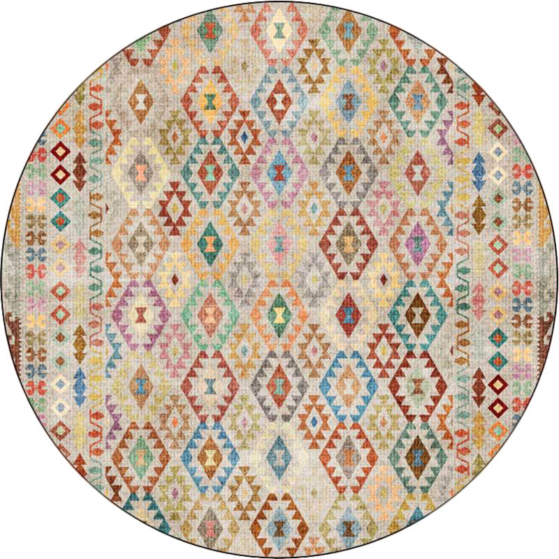 Sikunuo | American Geometric Pattern Rug Beige Polyester Rug Machine Washable Non-Slip Rug for Bedroom