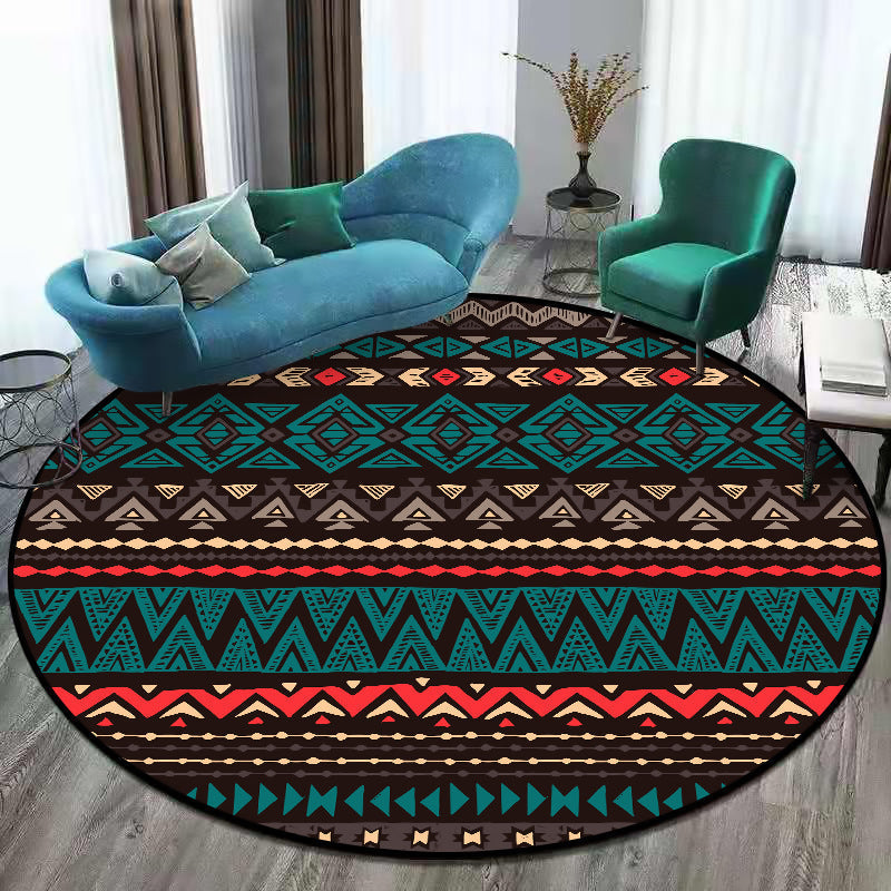 Sikunuo | Green Southwest Carpet Polyester geometric pattern rug washable non-slip backing rug for living room