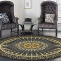 Sikunuo | Vintage Floral Pattern Rug Black Tribal Rug Polyester Washable Anti-Slip Backing Rug for Living Room