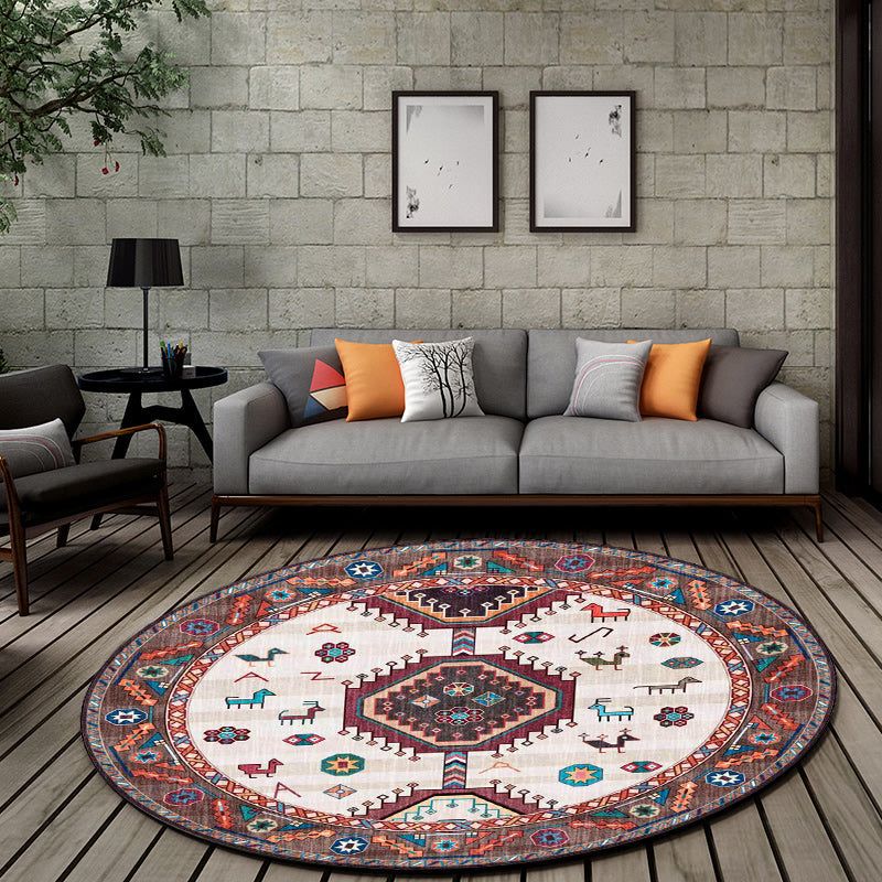 Sikunuo | Brown and Beige Southwestern Carpet Polyester Tribal Pattern Carpet Washable Non-Slip Back Carpet for Living Room