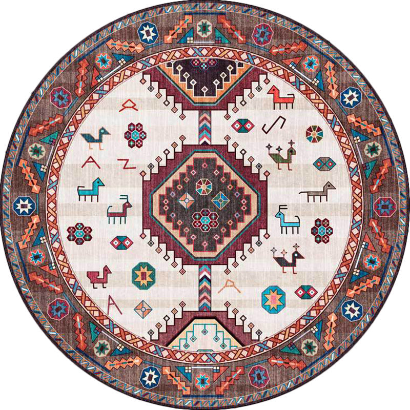 Sikunuo | Brown and Beige Southwestern Carpet Polyester Tribal Pattern Carpet Washable Non-Slip Back Carpet for Living Room