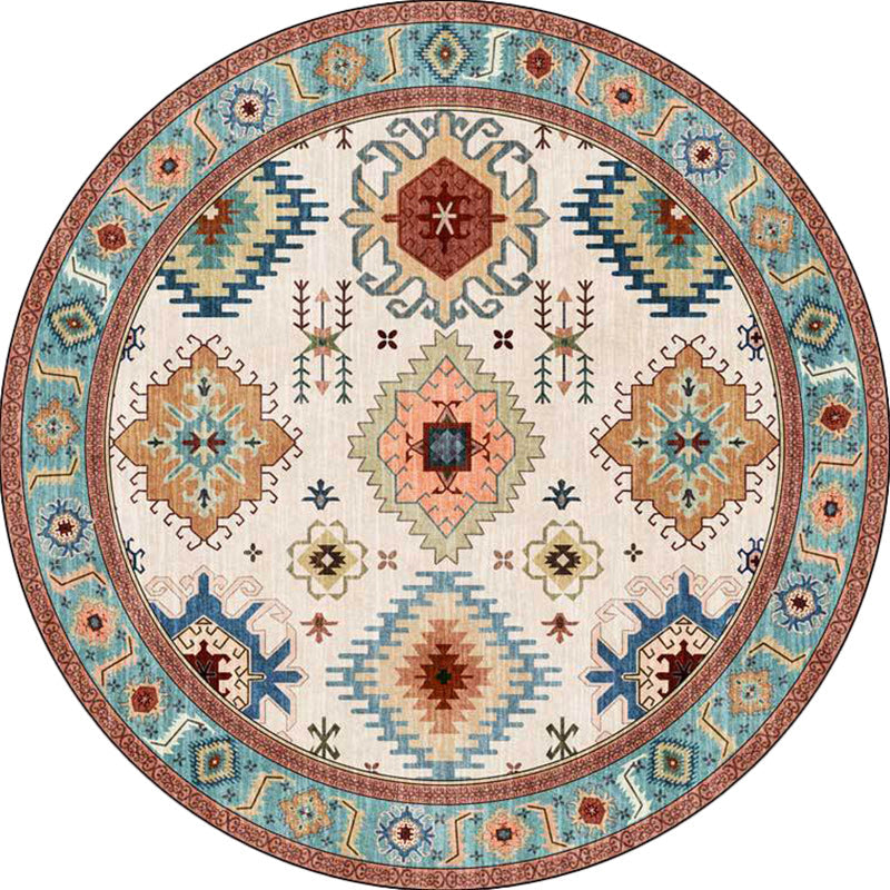 Sikunuo | Vintage Southwest Pattern Rug with floral apricot and blue tribal rug, polyester washable, non-slip backing area rug for living room