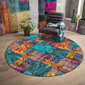 Sikunuo | Vintage Tribal Pattern Rug Green Tribal Rug Polyester Washable Non-Slip Mat Rug for Living Room