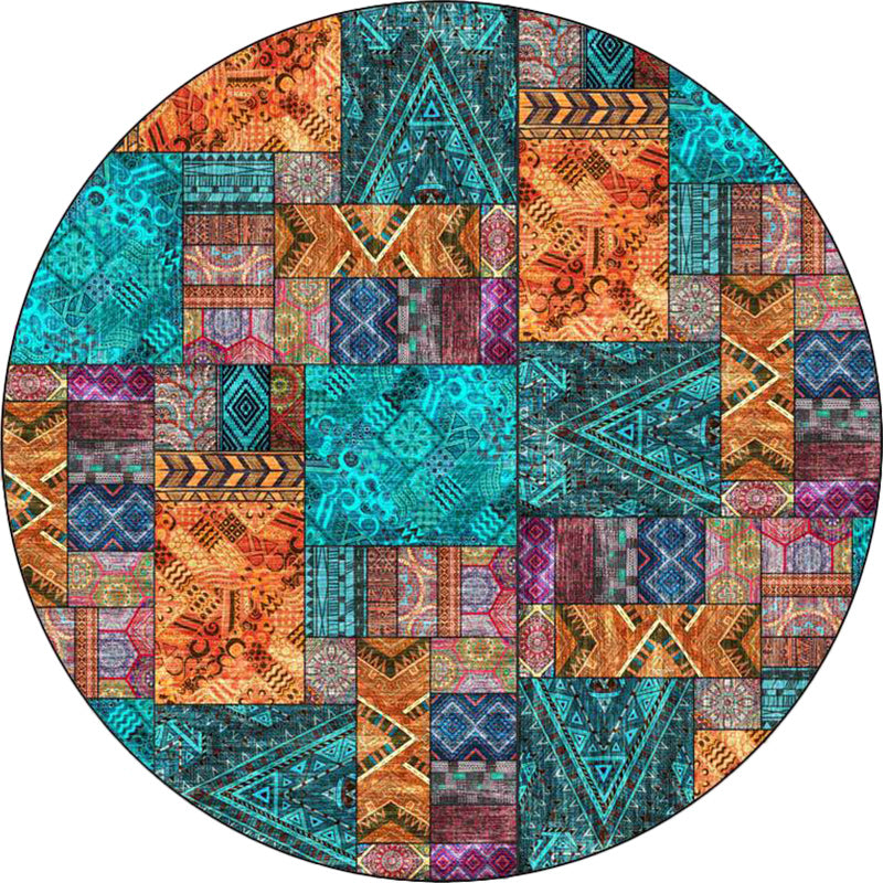 Sikunuo | Vintage Tribal Pattern Rug Green Tribal Rug Polyester Washable Non-Slip Mat Rug for Living Room