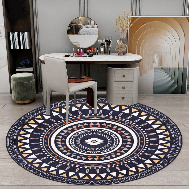 Sikunuo | Vintage concentrated circles pattern rug blue and green tribal rug polyester washable with anti-slip backing rug for living room