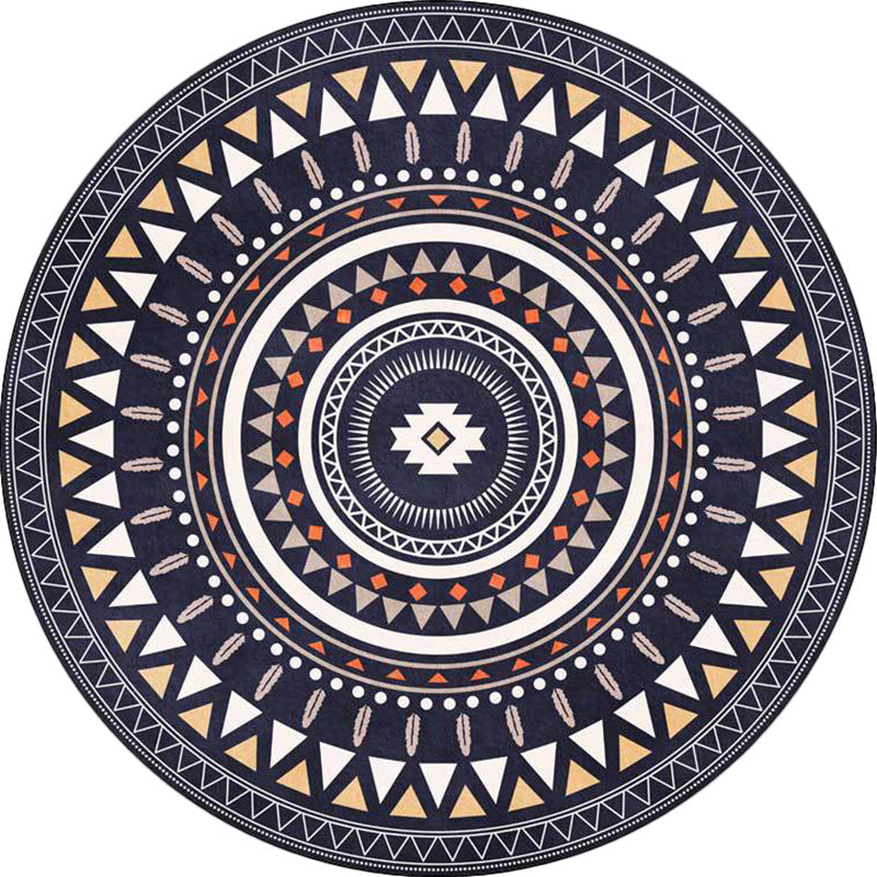 Sikunuo | Vintage concentrated circles pattern rug blue and green tribal rug polyester washable with anti-slip backing rug for living room