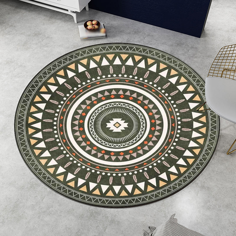Sikunuo | Vintage concentrated circles pattern rug blue and green tribal rug polyester washable with anti-slip backing rug for living room