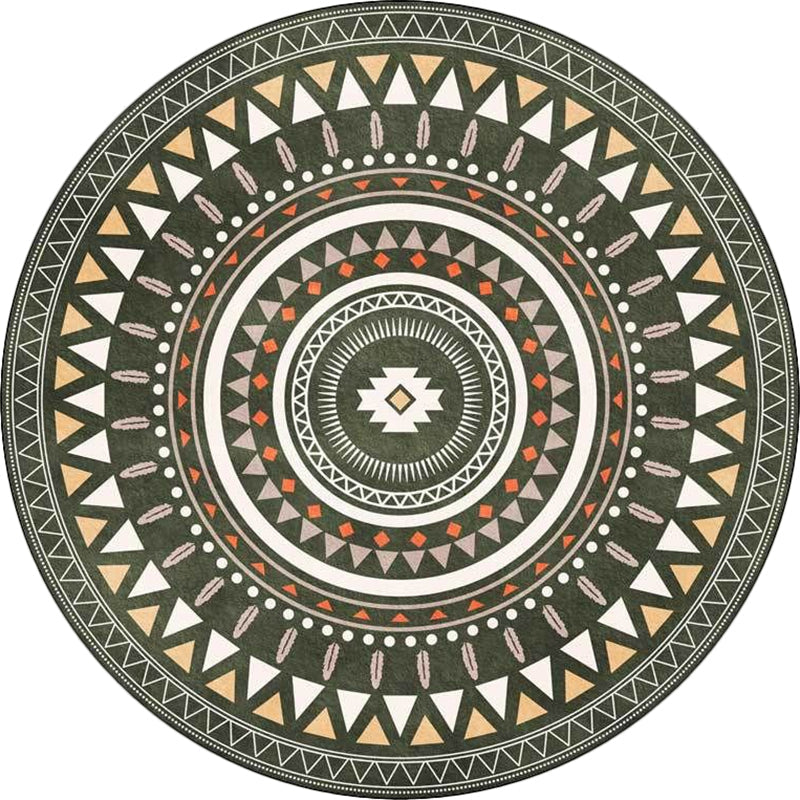 Sikunuo | Vintage concentrated circles pattern rug blue and green tribal rug polyester washable with anti-slip backing rug for living room