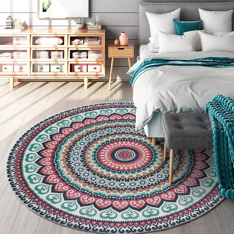 Sikunuo | Red and green southwestern carpet polyester concentric circles pattern carpet washable non-slip backing carpet for living room